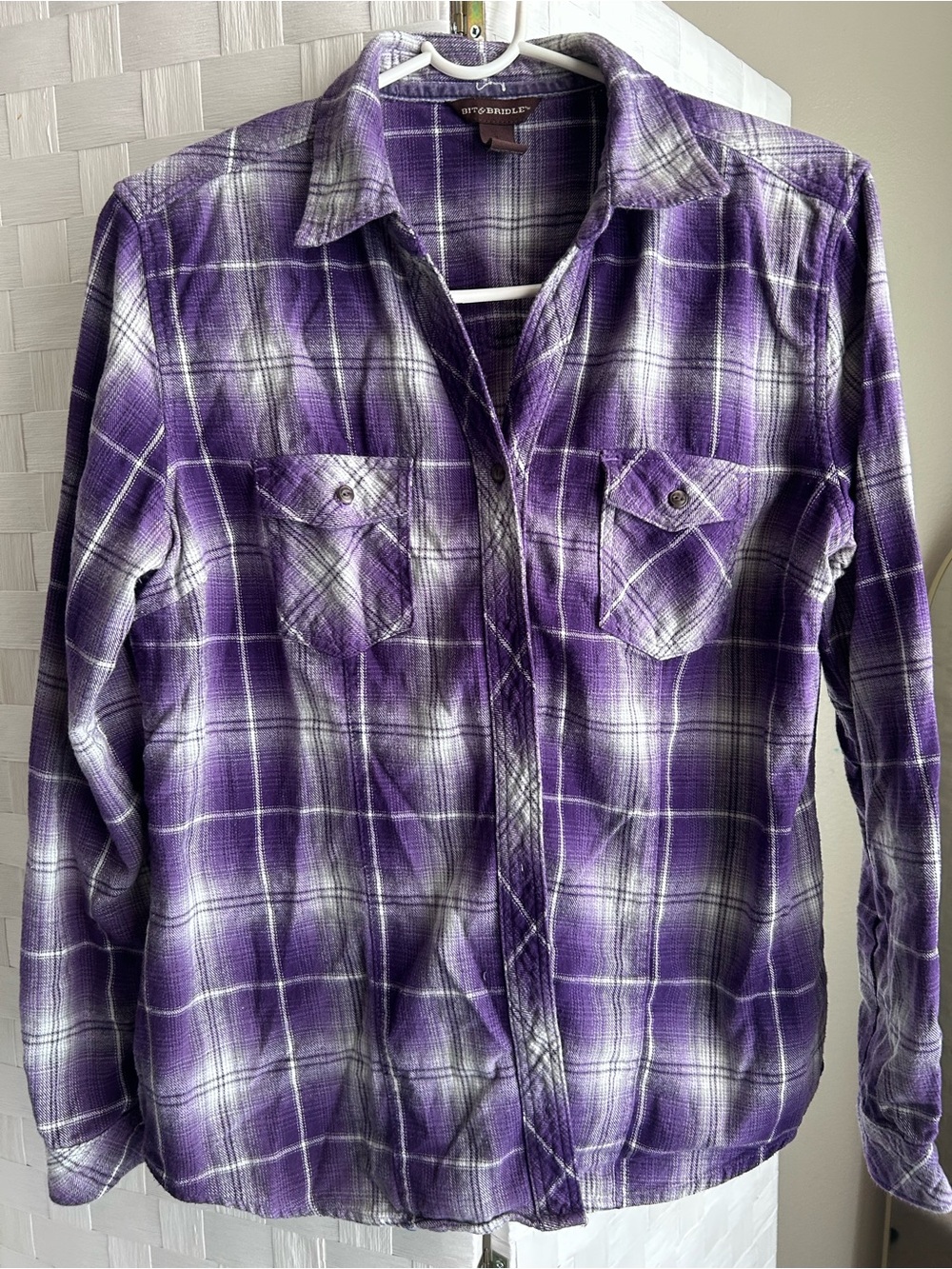 100% Cotton Brit & Bridle Purple Plaid Button-Up Shirt